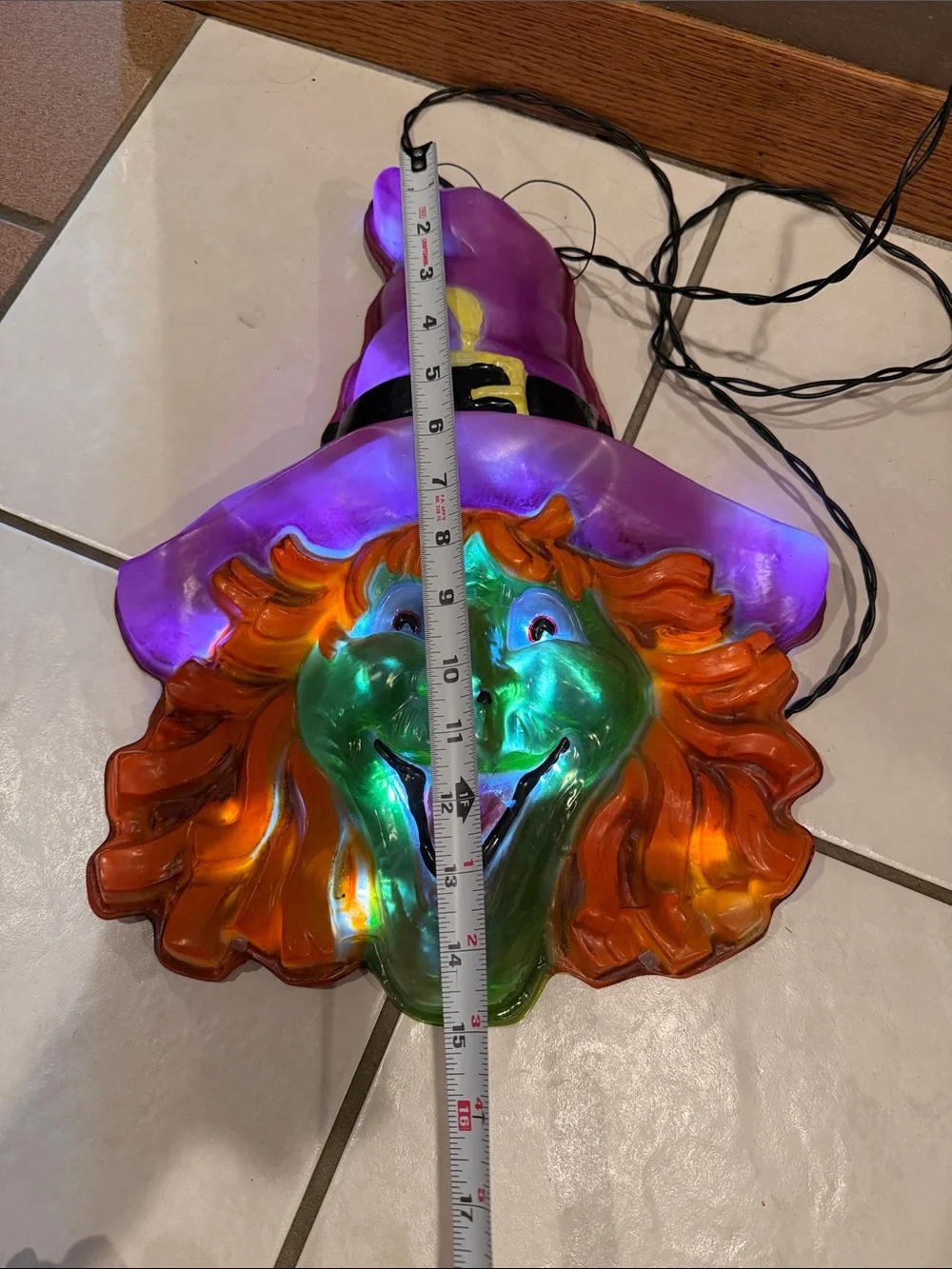 Vintage Halloween Witch Face Light - Purple Hat, Green Face, Orange Hair